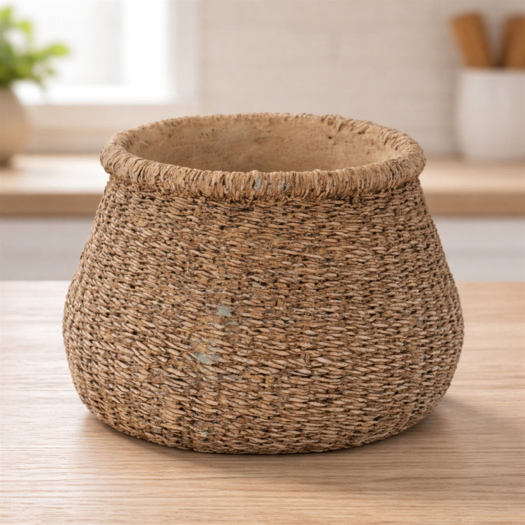 Braided Weave Cement Vase 6"D