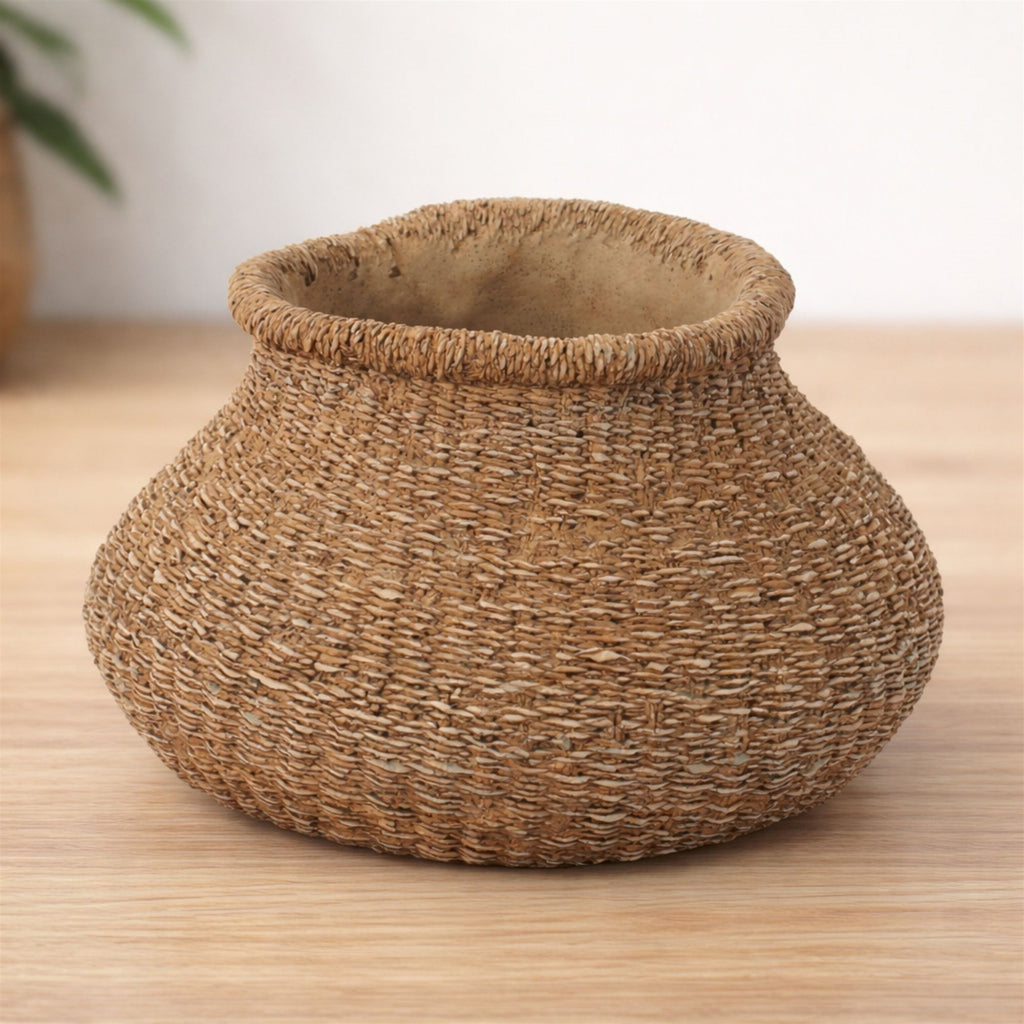 Braided Weave Cement Vase 10"D