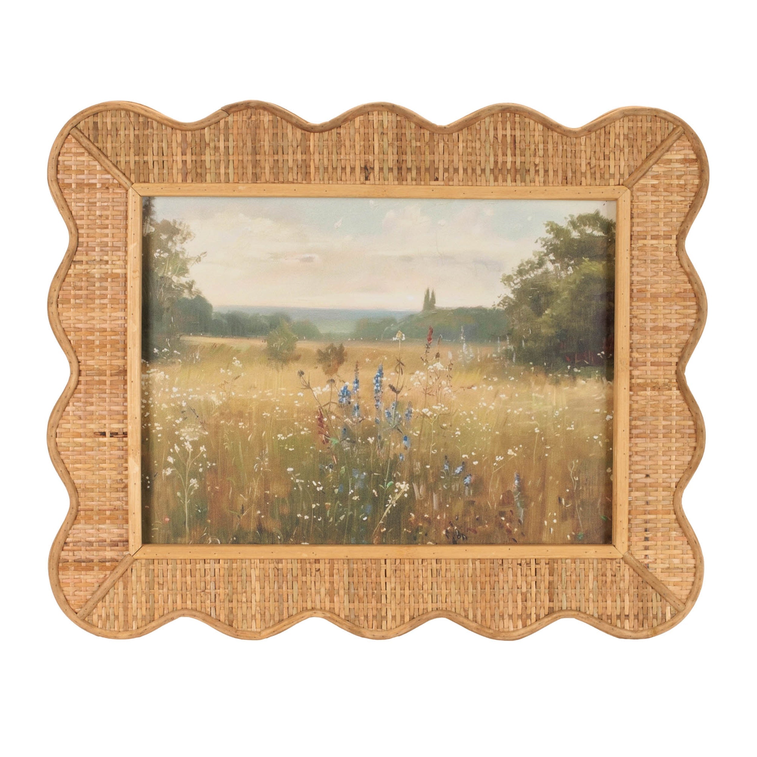 Scalloped Bamboo Framed Landscape Print (Set of 2)