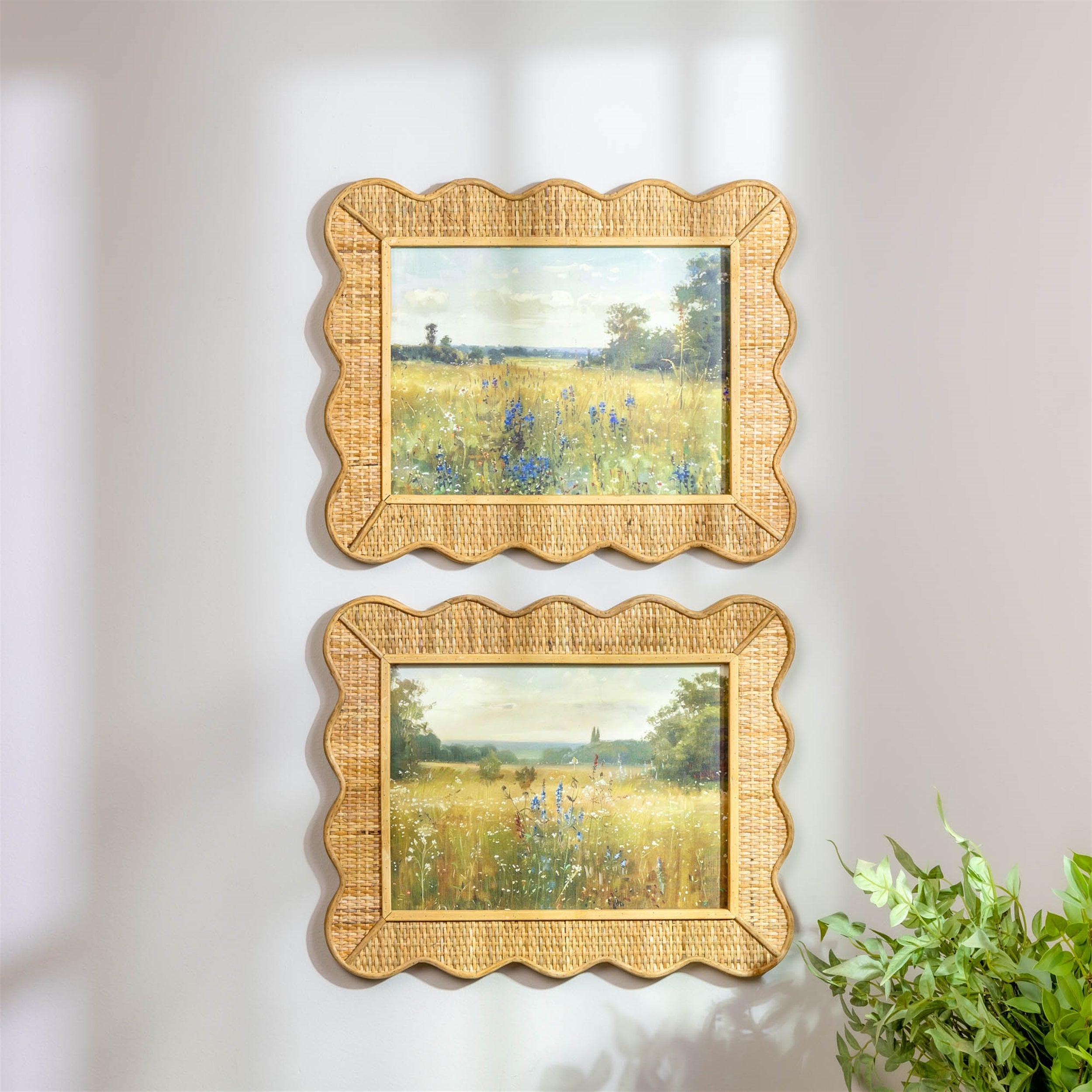 Scalloped Bamboo Framed Landscape Print (Set of 2)