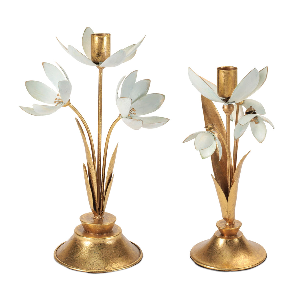 Sculpted Floral Taper Candle Holder (Set of 2)