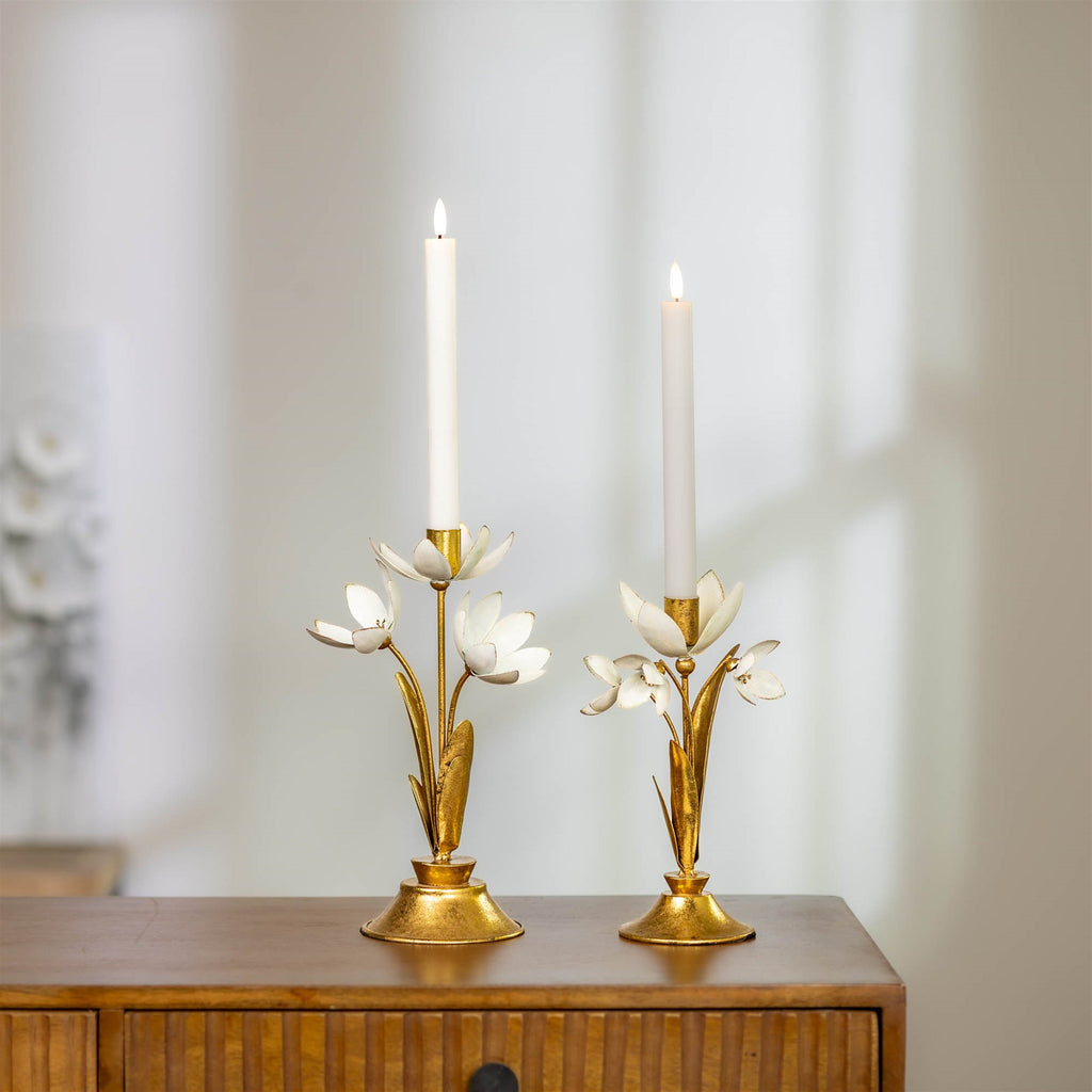 Sculpted Floral Taper Candle Holder (Set of 2)