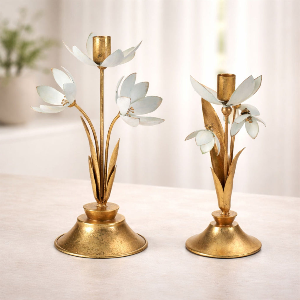 Sculpted Floral Taper Candle Holder (Set of 2)