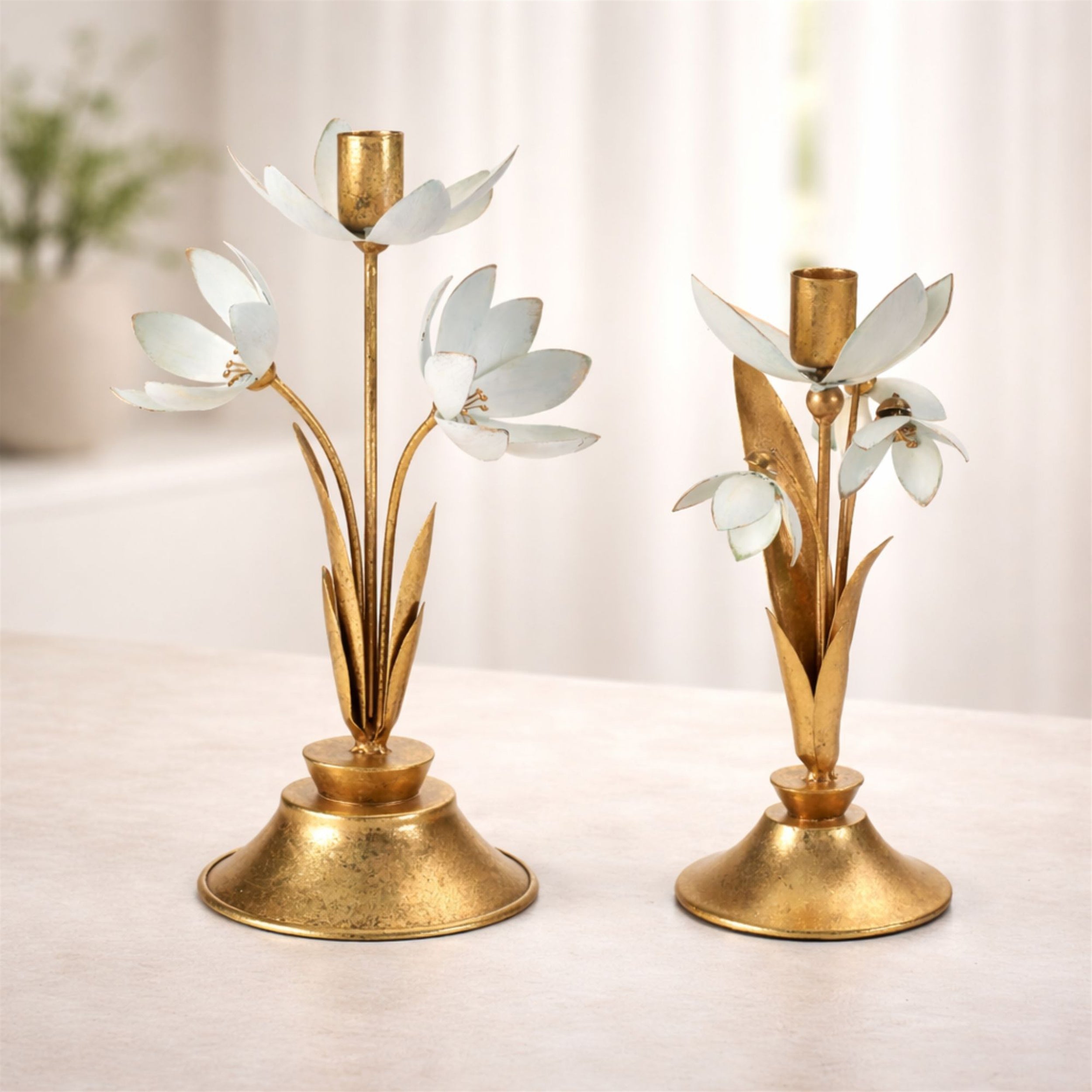 Sculpted Floral Taper Candle Holder (Set of 2)