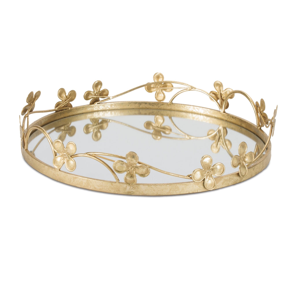 Floral Sculpted Mirror Tray (Set of 2)