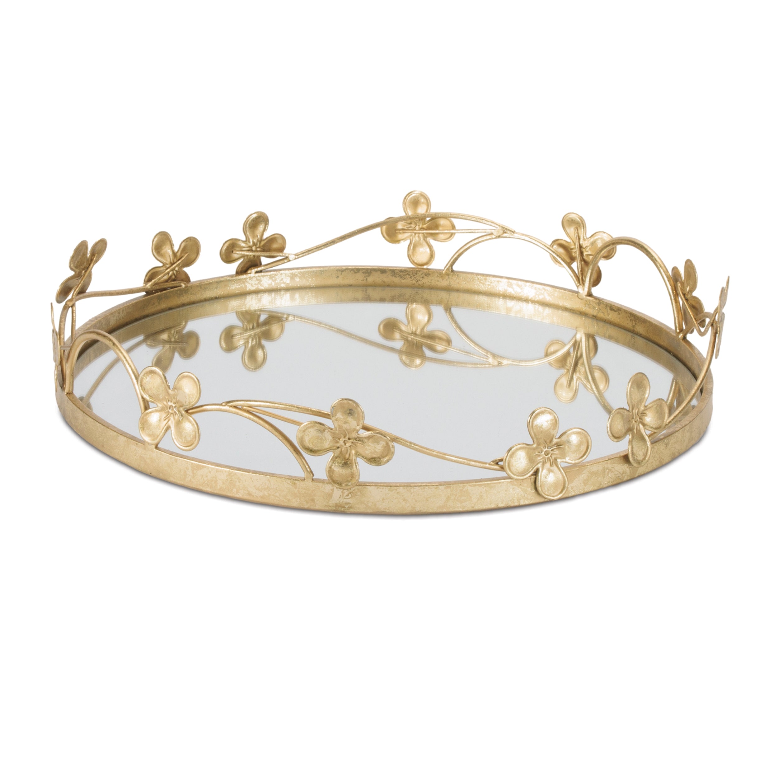 Floral Sculpted Mirror Tray (Set of 2)