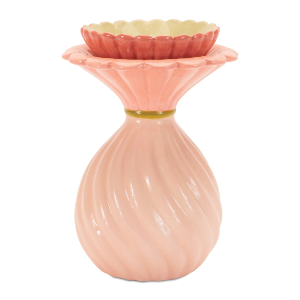 Floral Swirl Dolomite Candle Holder Vase (Set of 2)