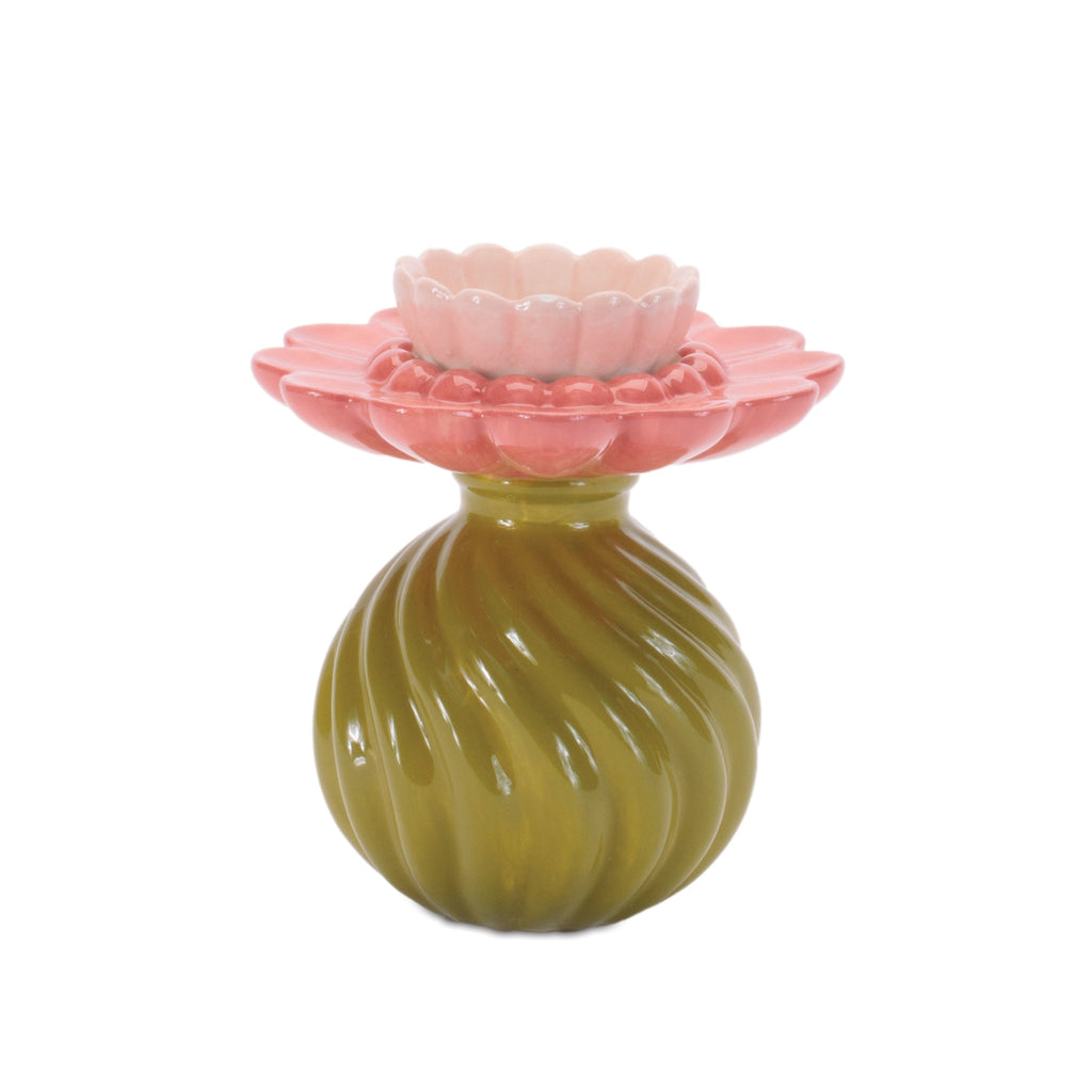 Floral Swirl Dolomite Candle Holder Vase (Set of 2)