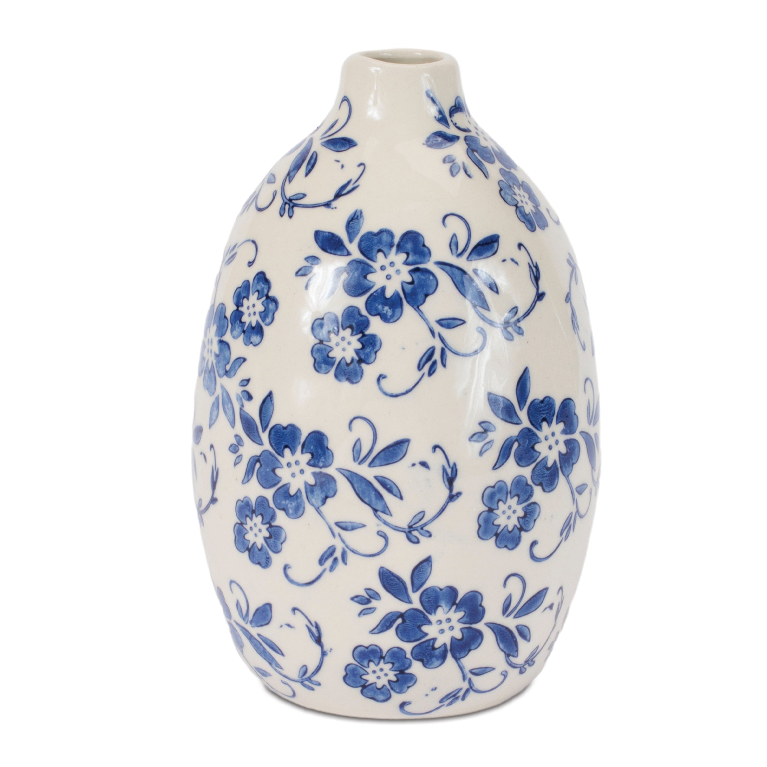 Blue Floral Stoneware Vase (Set of 4)