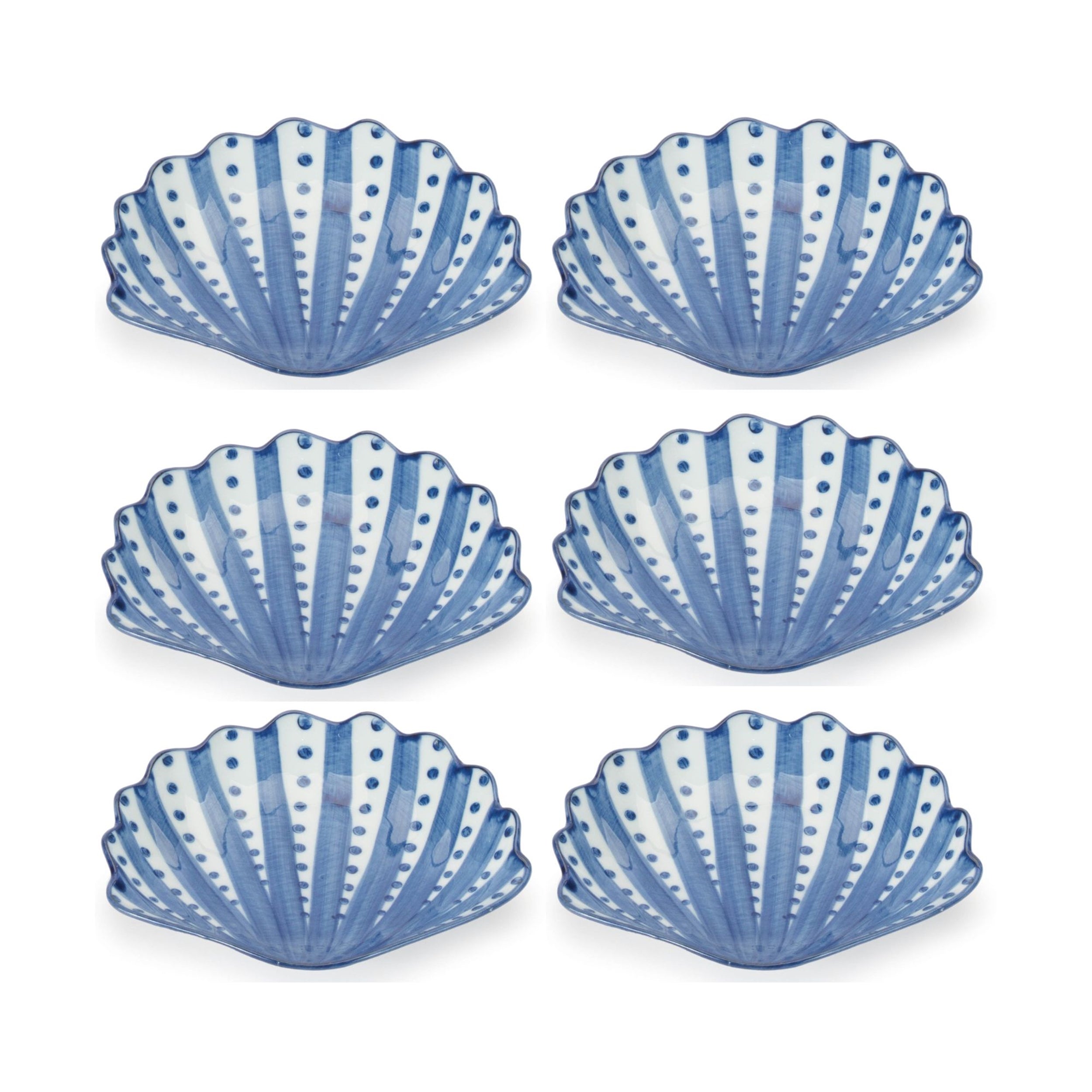 Blue Stripe & Polka Dot Shell Porcelain Plate (Set of 6)