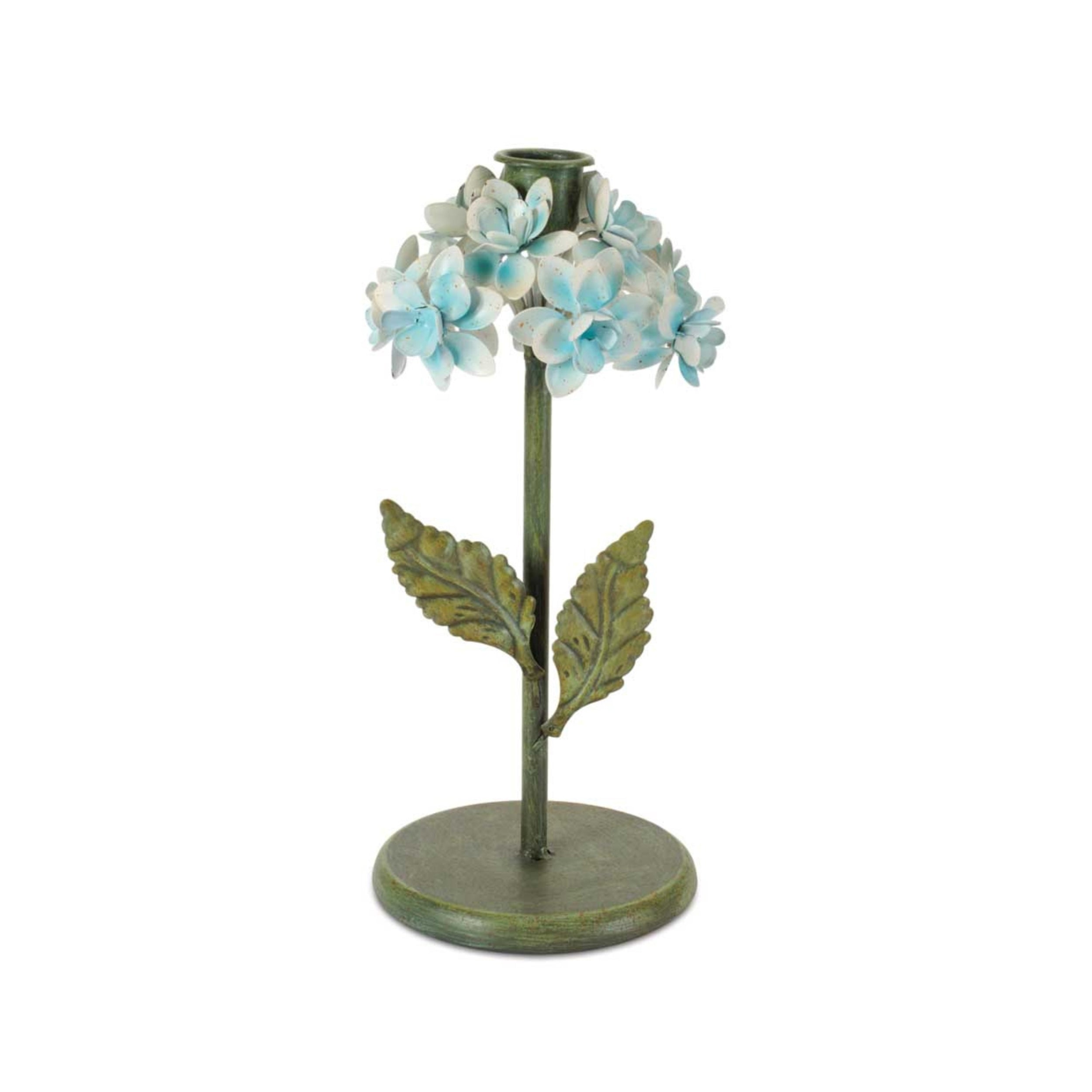 Sculpted Metal Hydrangea Taper Candle Holder (Set of 2)