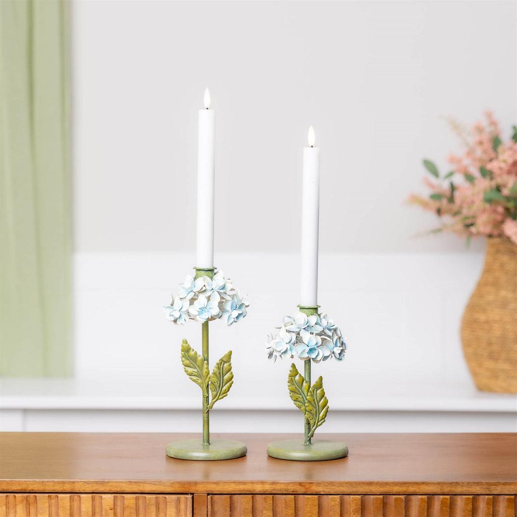 Sculpted Metal Hydrangea Taper Candle Holder (Set of 2)