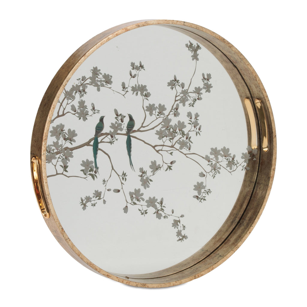 Bird and Floral Etched Mirror Tray (Set of 2)