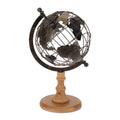 Iron Globe with Natural Wood Base 14.5"H