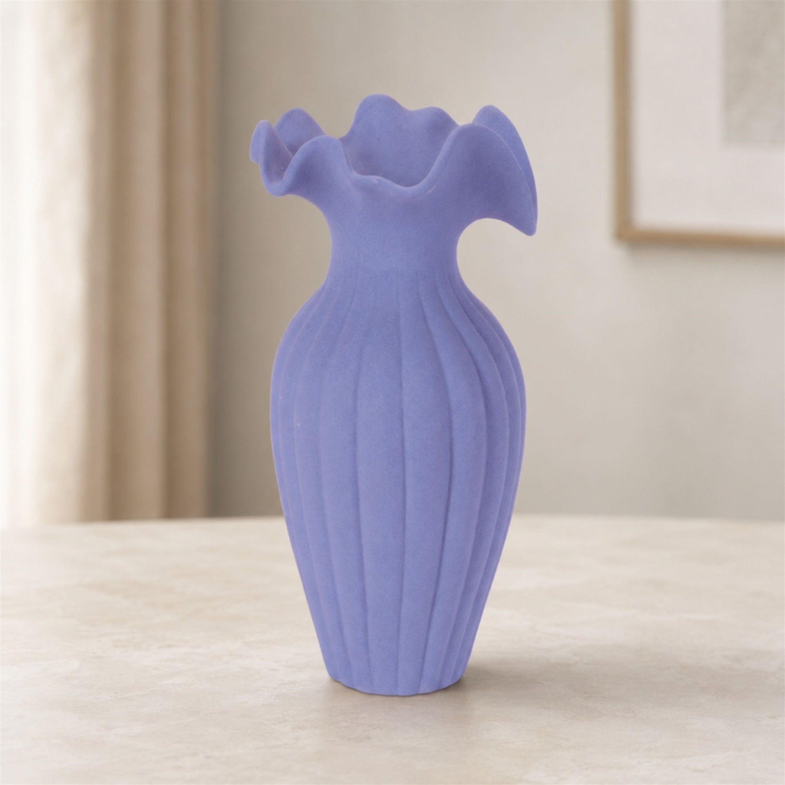 Scalloped Ribbed Stoneware Vase 9"H