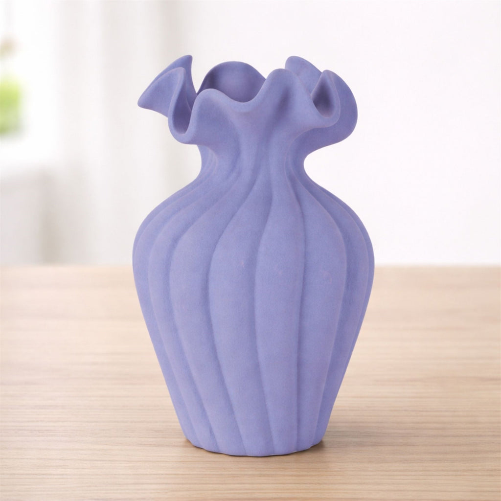 Scalloped Ribbed Stoneware Vase 7.75"H