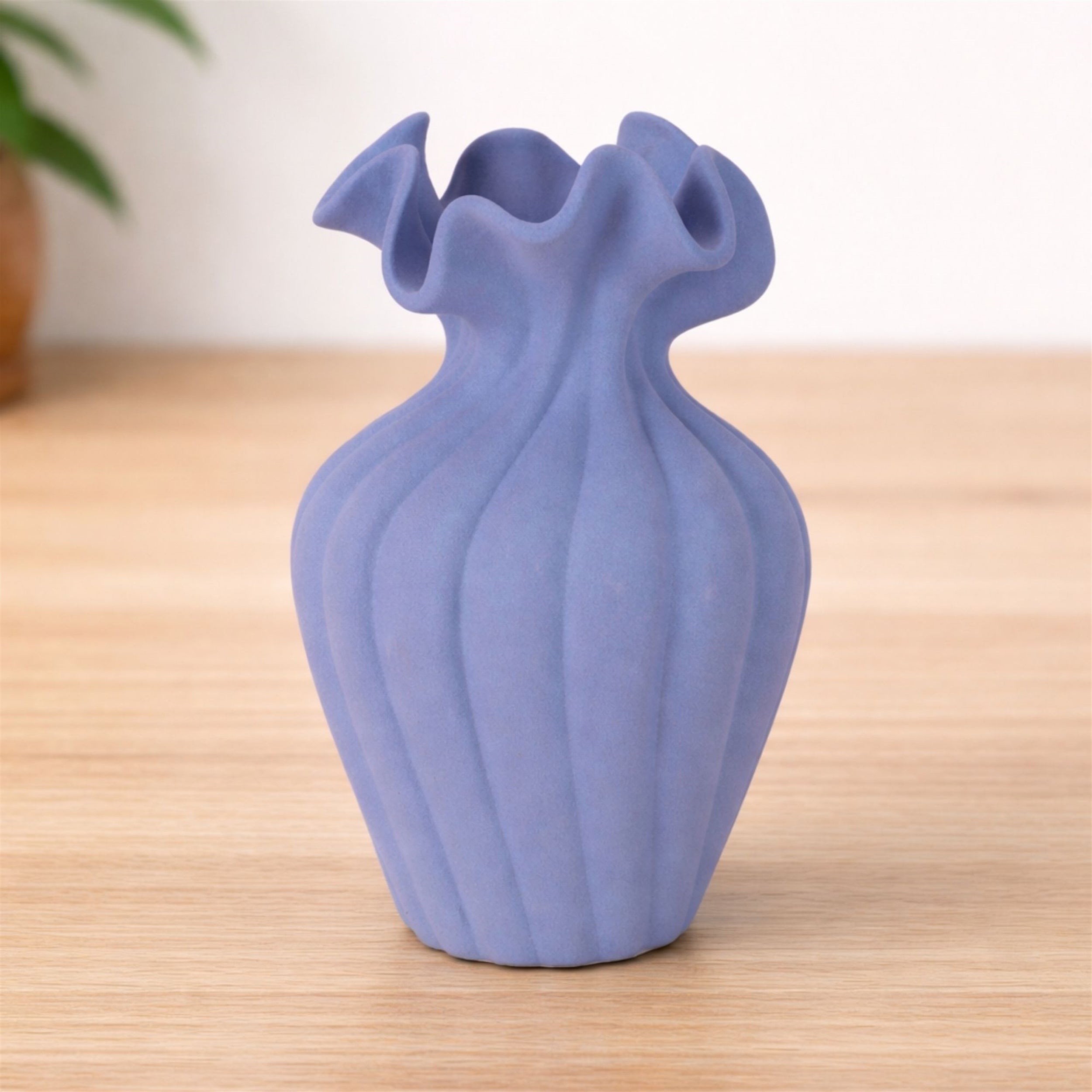 Scalloped Ribbed Stoneware Vase 7.75"H