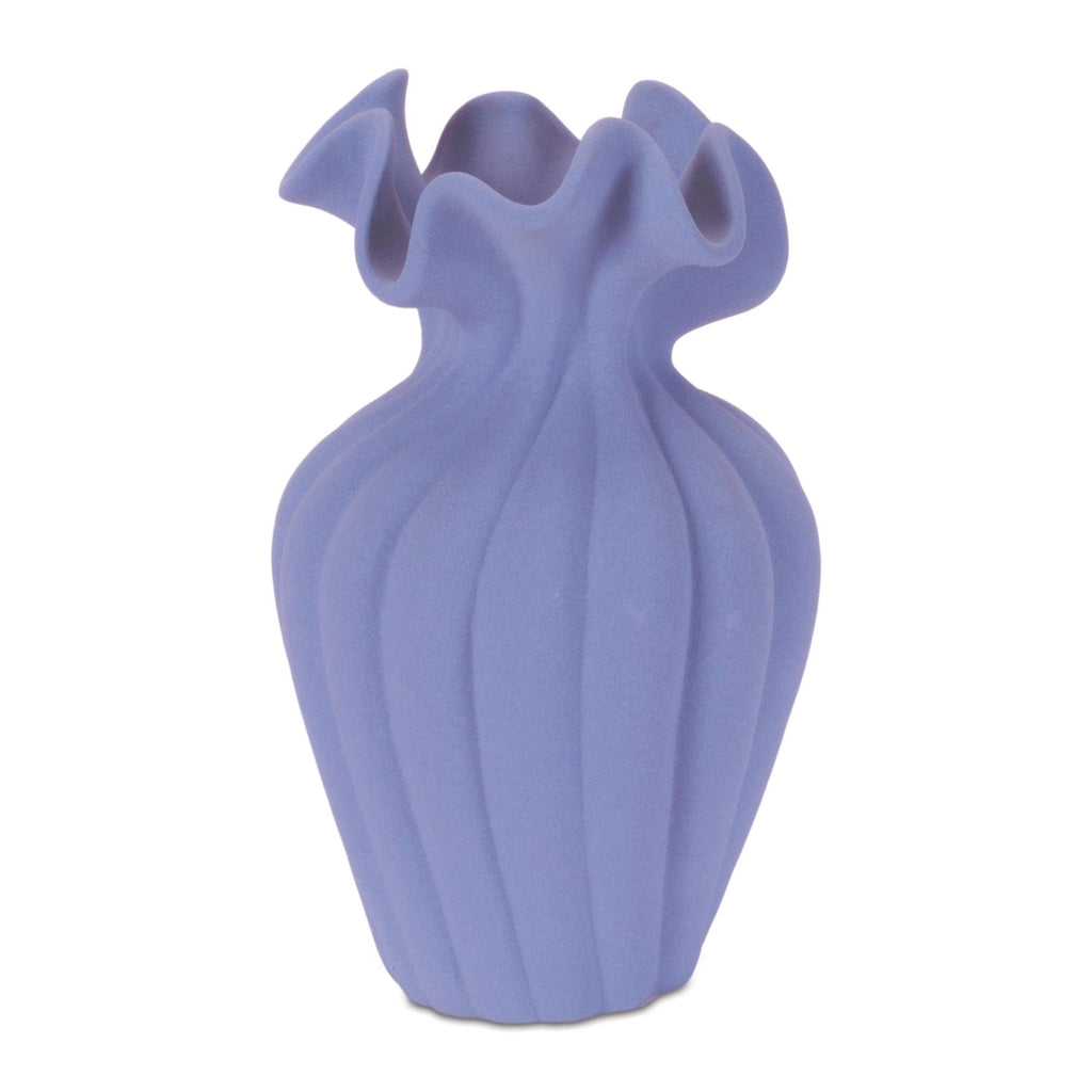 Scalloped Ribbed Stoneware Vase 7.75"H