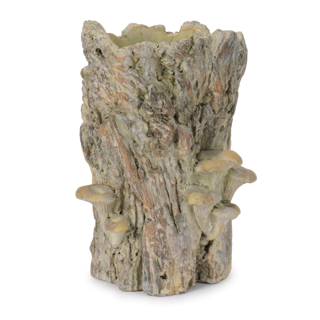 Faux Tree Stump Cement Planter Container 8.5"H