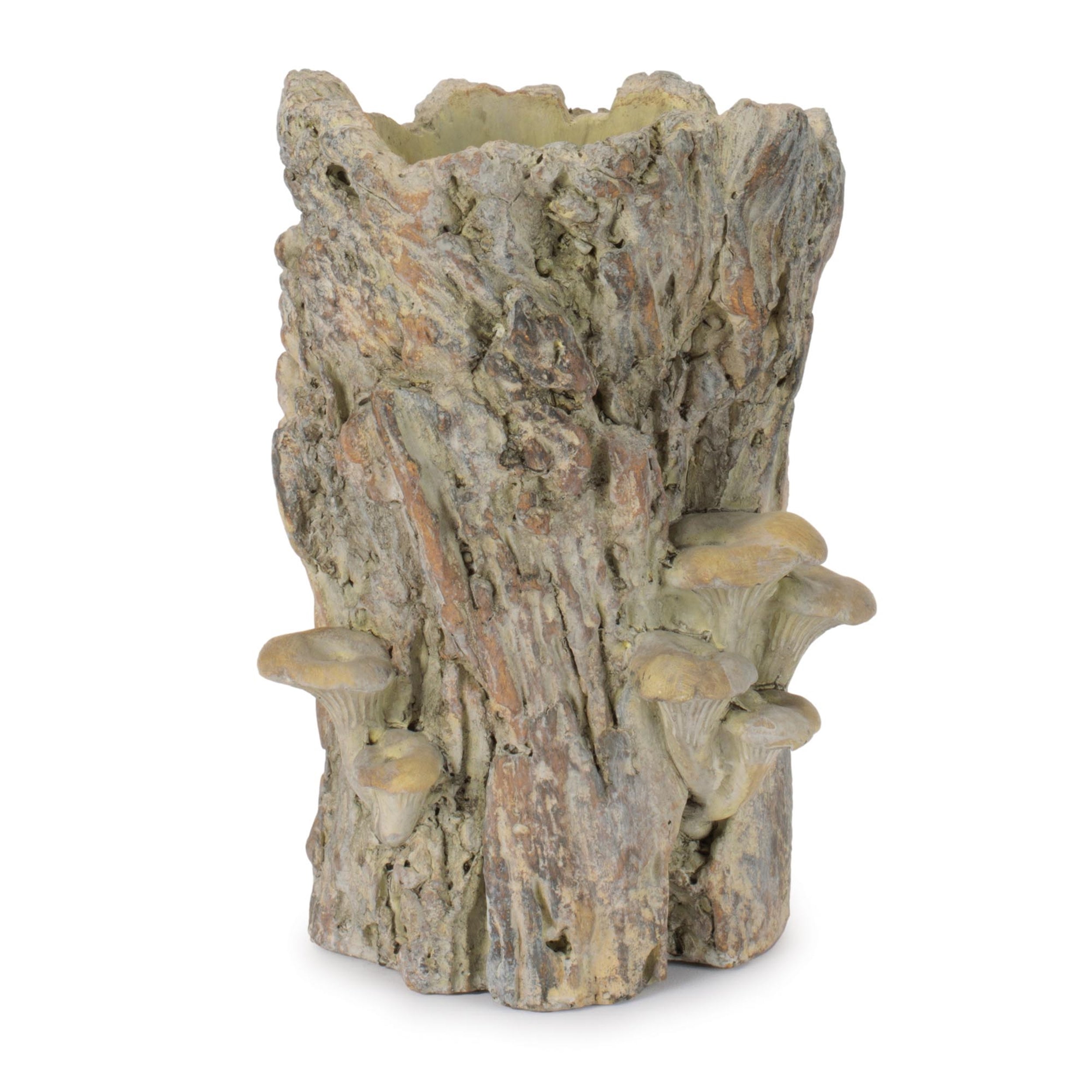 Faux Tree Stump Cement Planter Container 8.5"H