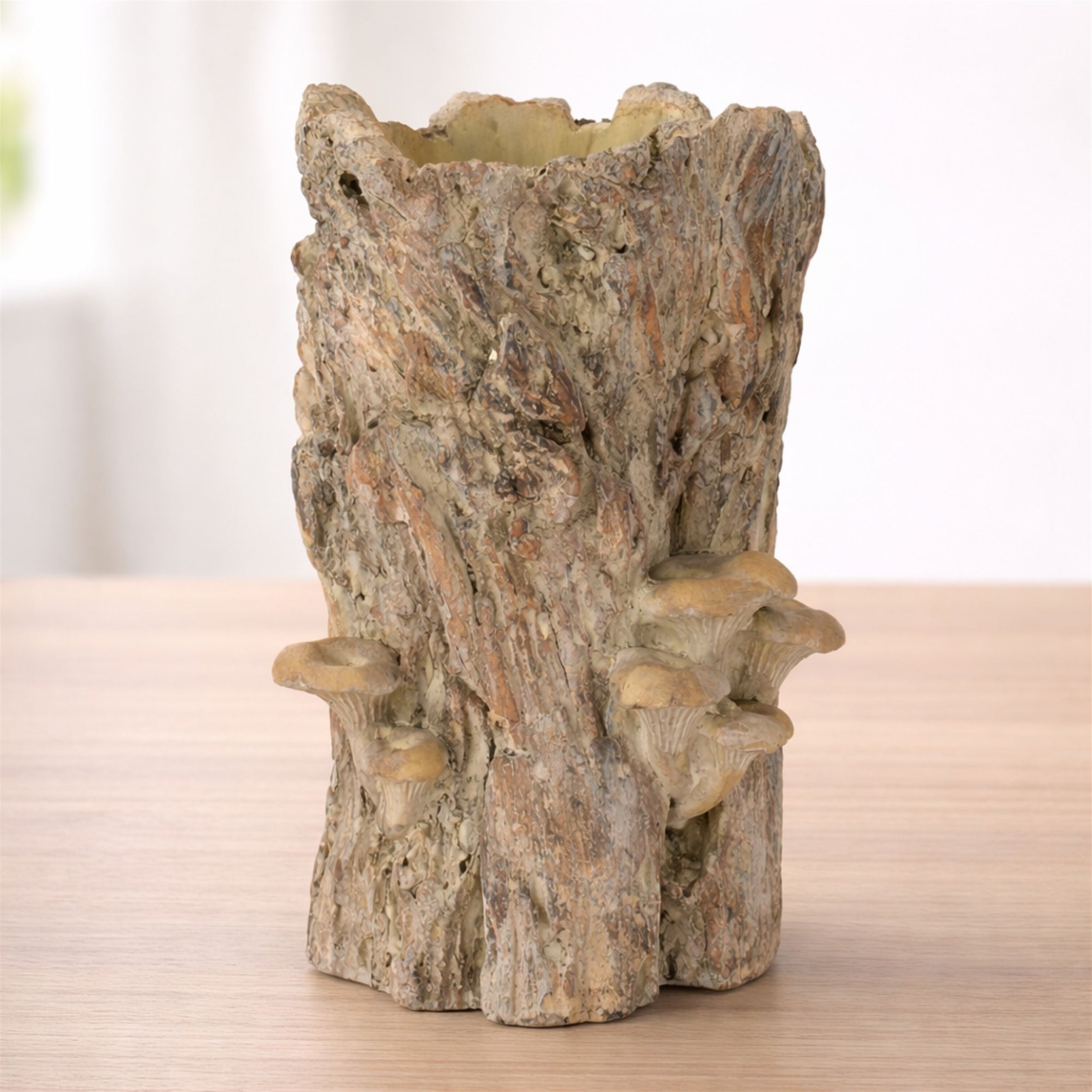 Faux Tree Stump Cement Planter Container 8.5"H