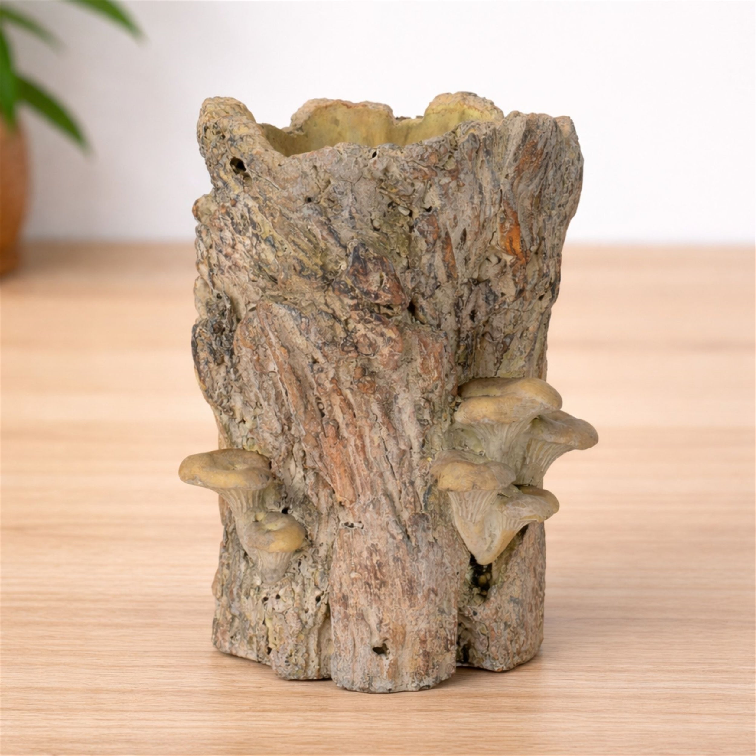 Faux Tree Stump Cement Planter Container 8.5"H