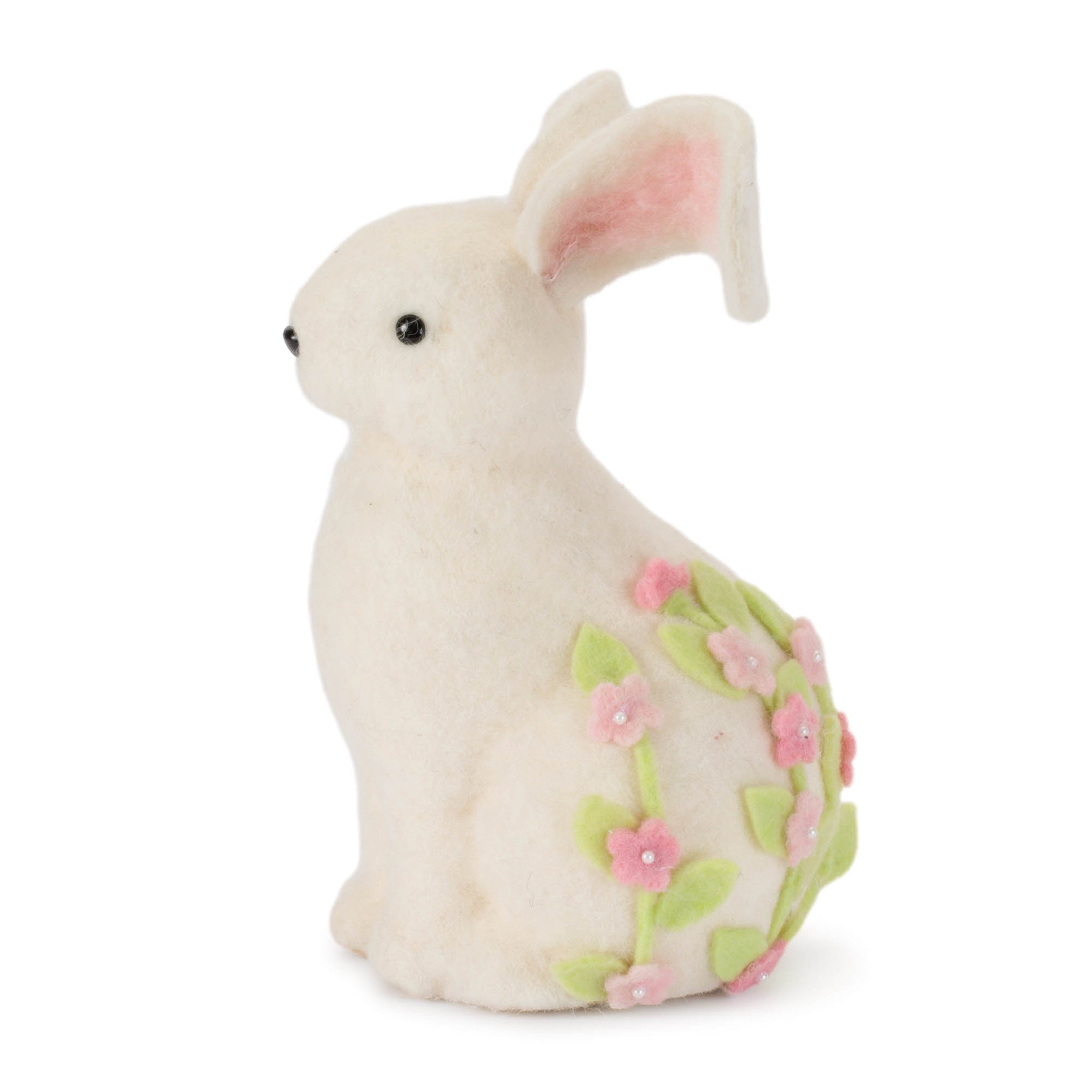 Wool Rabbit Shelf Sitter with Floral Accent (Set of 2)