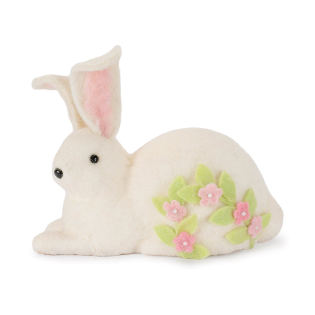 Wool Rabbit Shelf Sitter with Floral Accent (Set of 2)