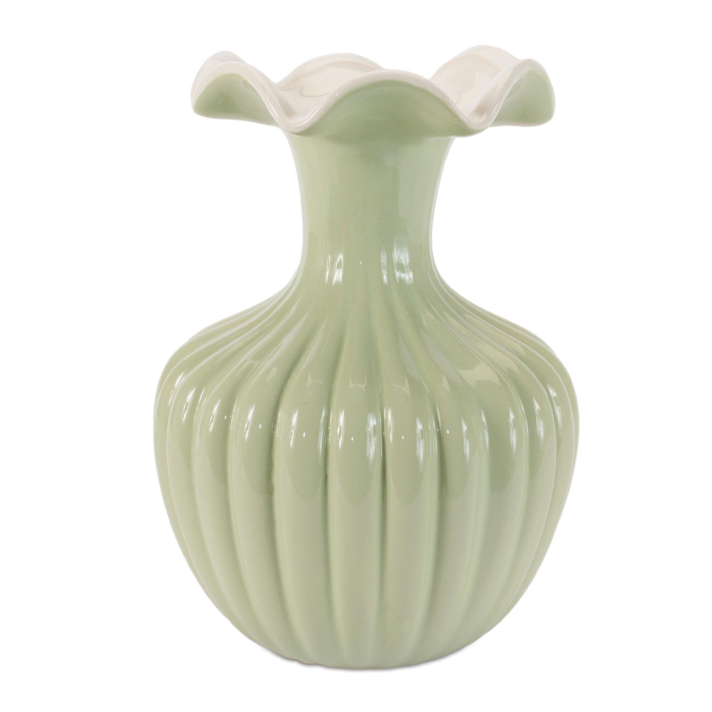 Scalloped Ribbed Dolomite Vase 8"H