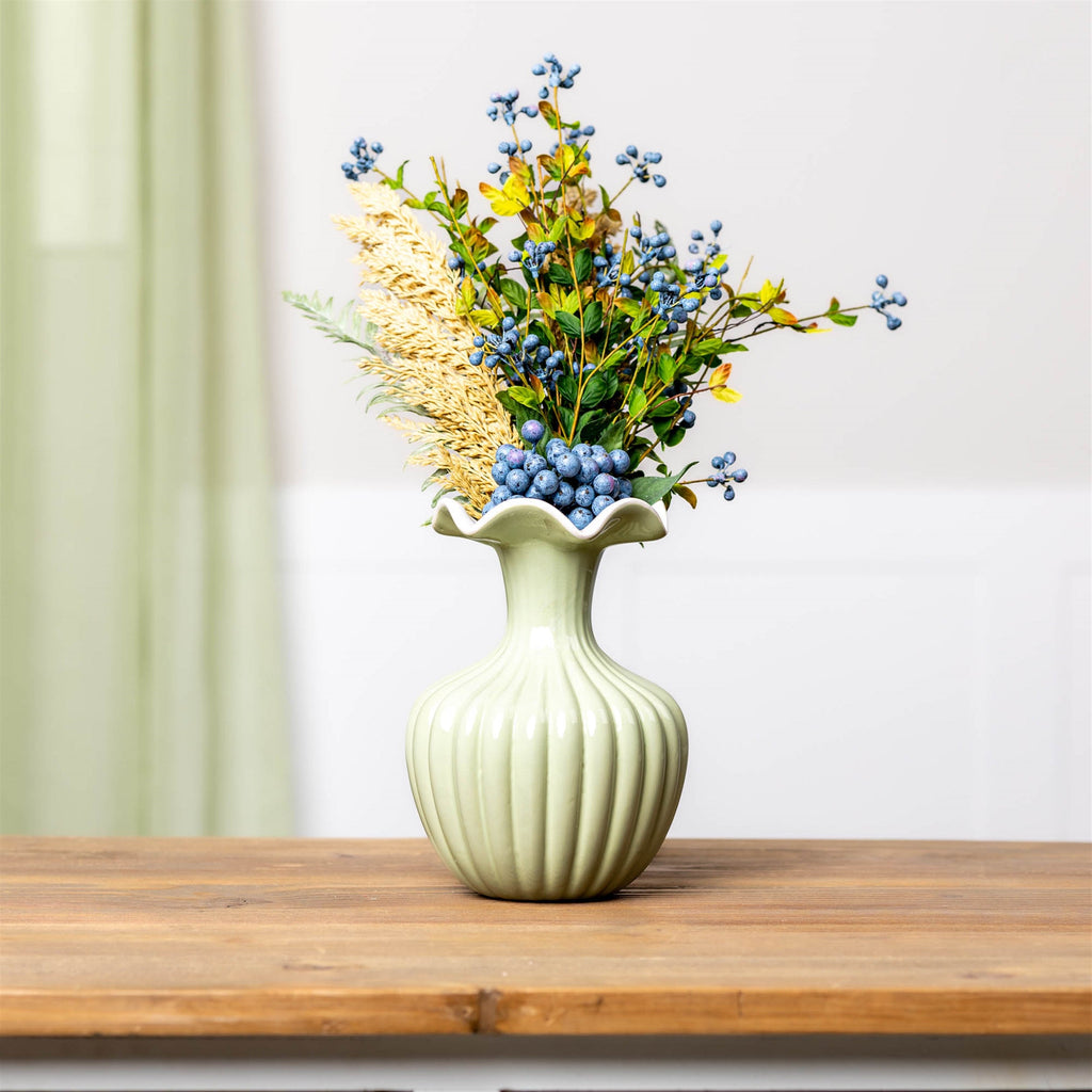 Scalloped Ribbed Dolomite Vase 8"H