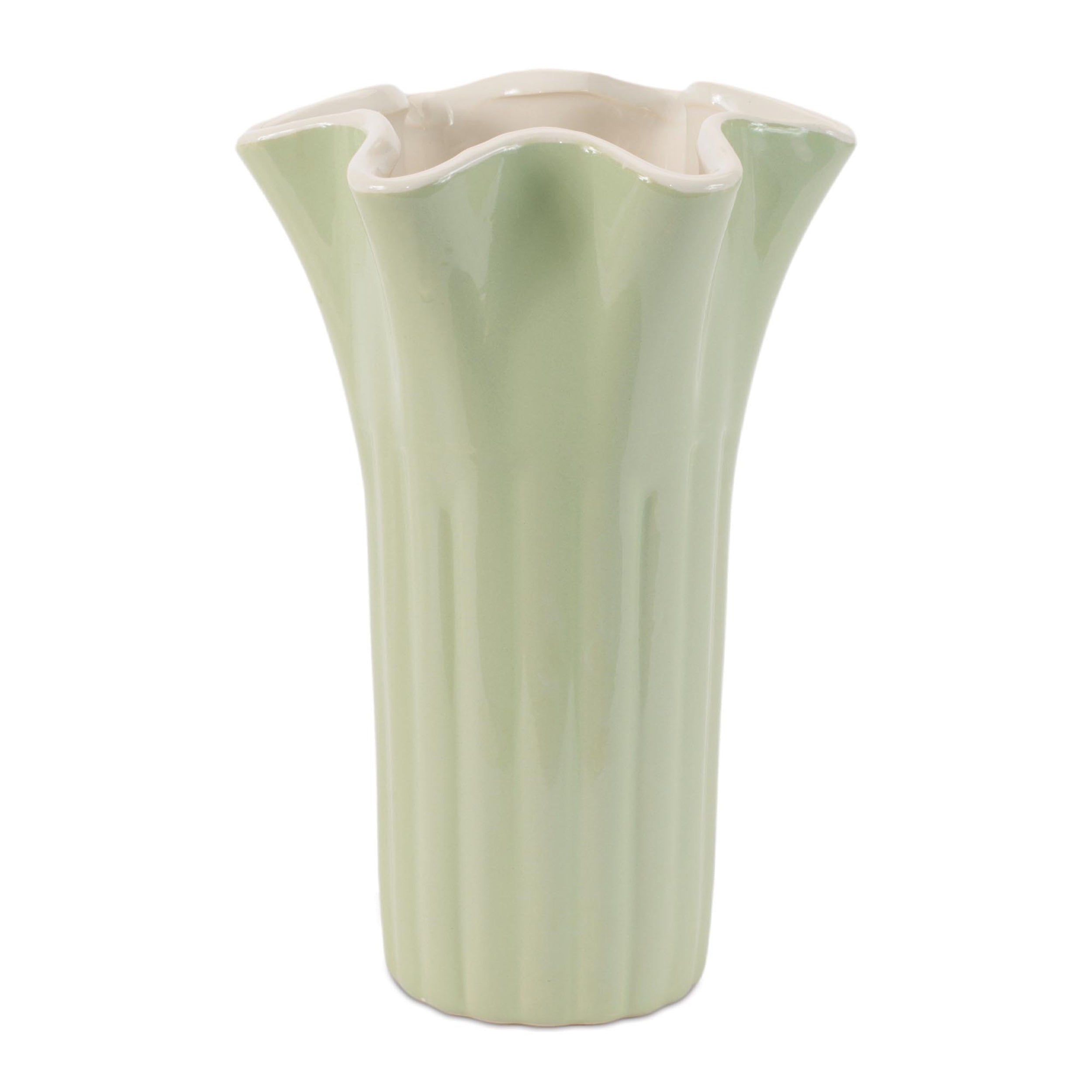 Scalloped Fluted Dolomite Vase 9"H