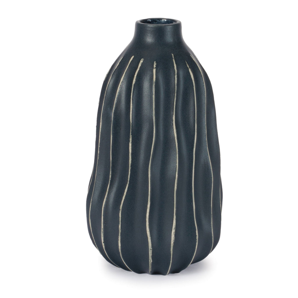 Wavy Ribbed Stoneware Vase 8.5"H