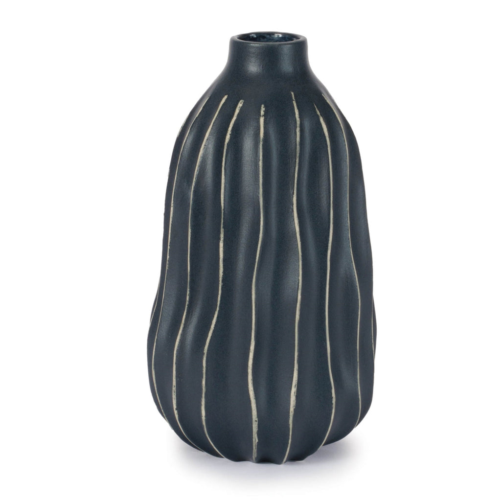 Wavy Ribbed Stoneware Vase 8.5"H