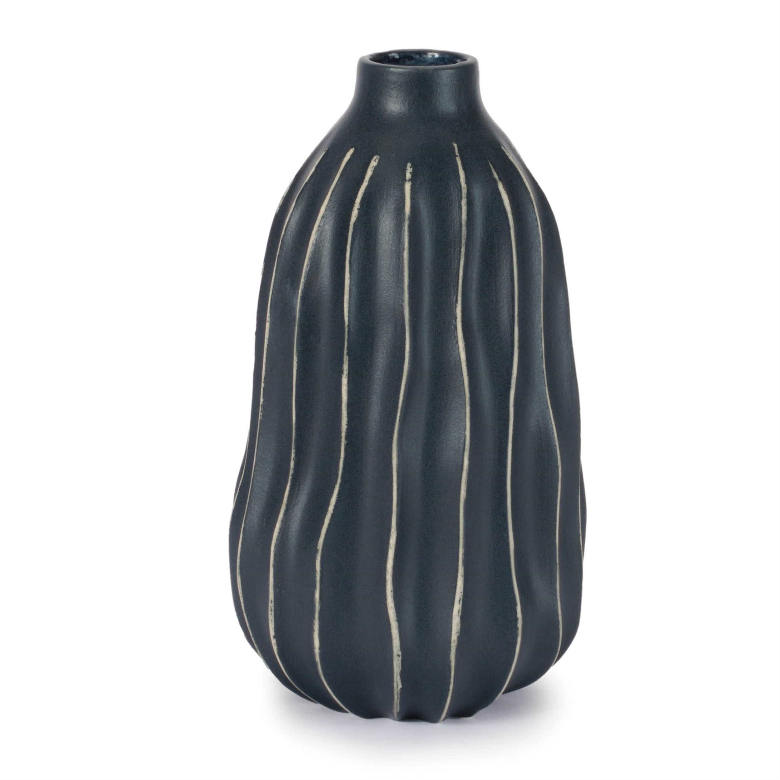 Wavy Ribbed Stoneware Vase 8.5"H