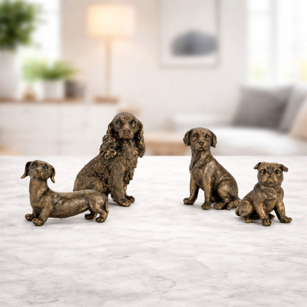 Bronze Finish Dog Figurine (Set of 8)