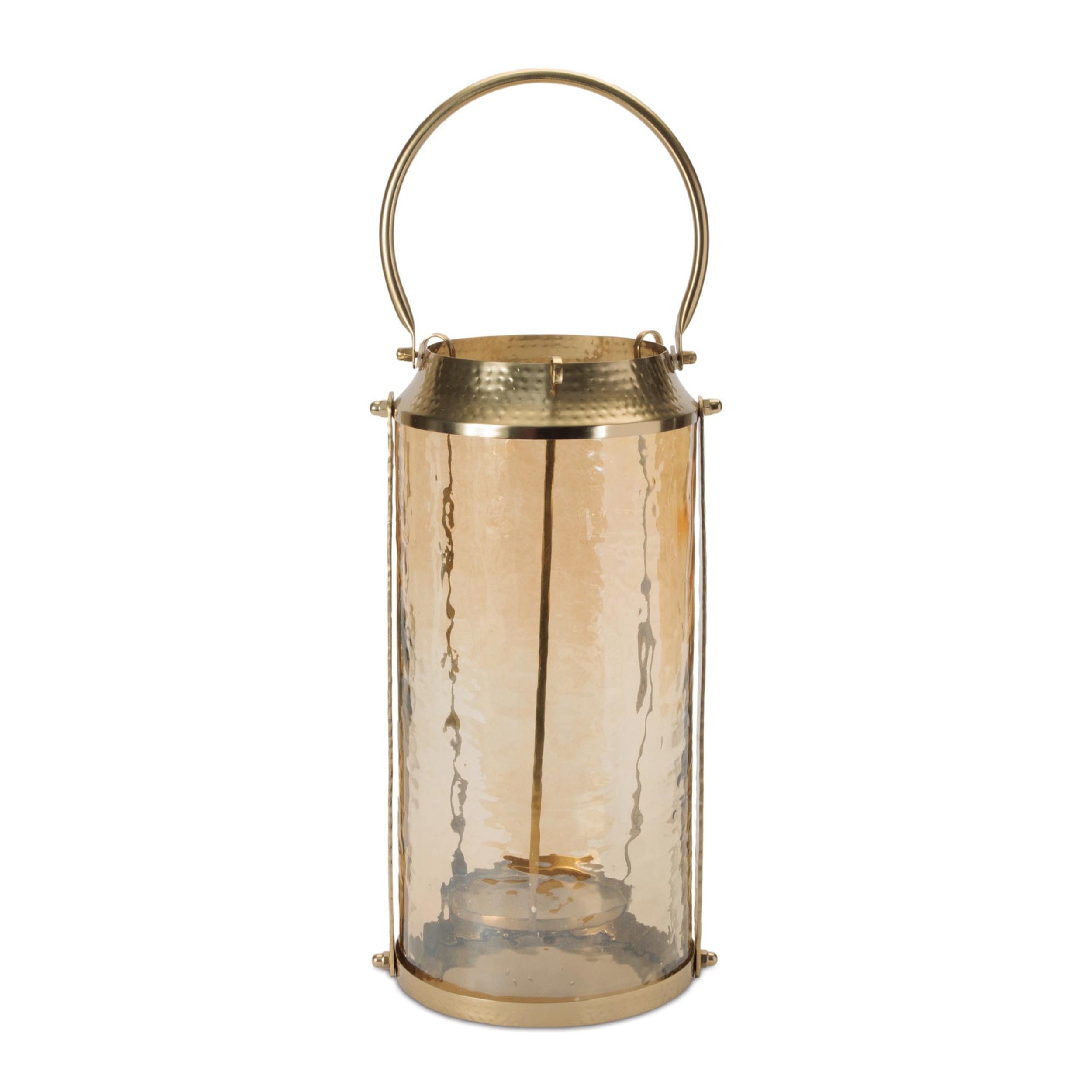 Wavy Amber Glass Lantern 15.5"H
