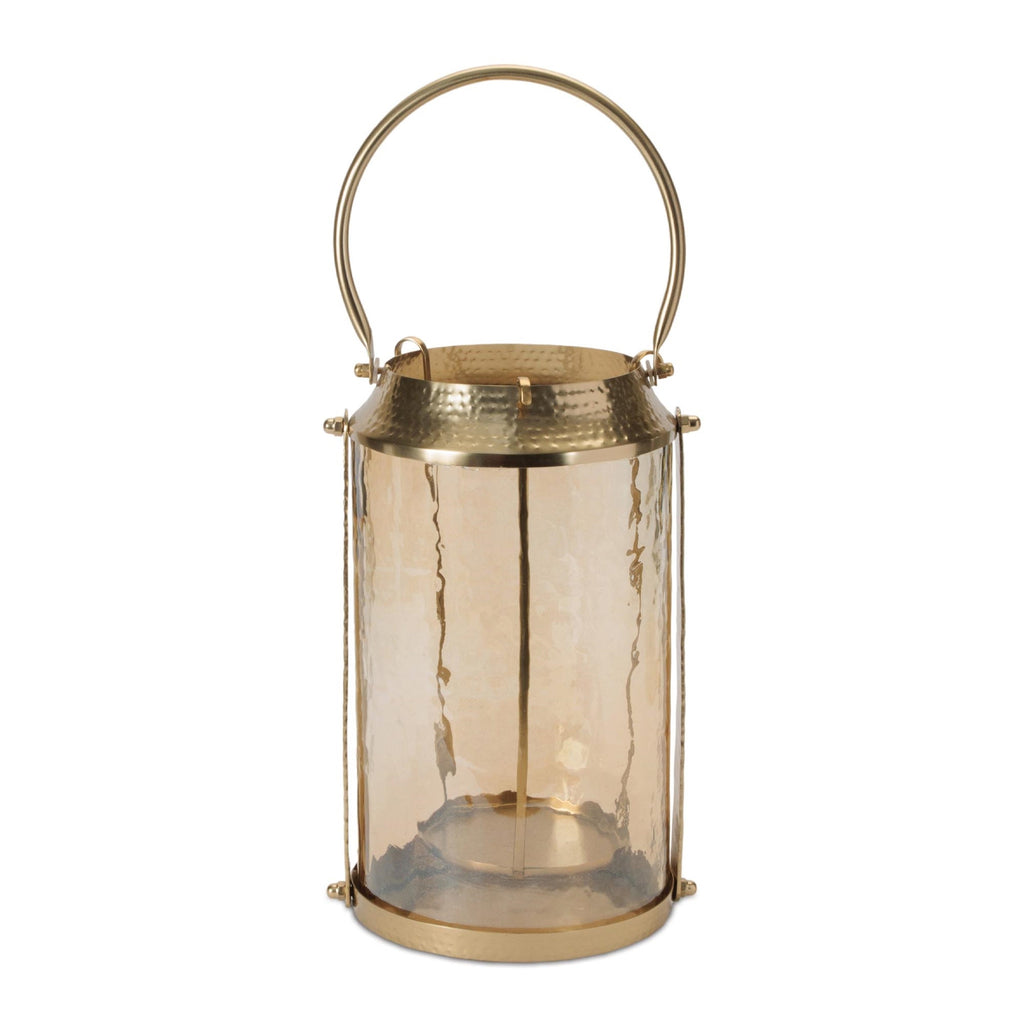 Wavy Amber Glass Lantern 13"H