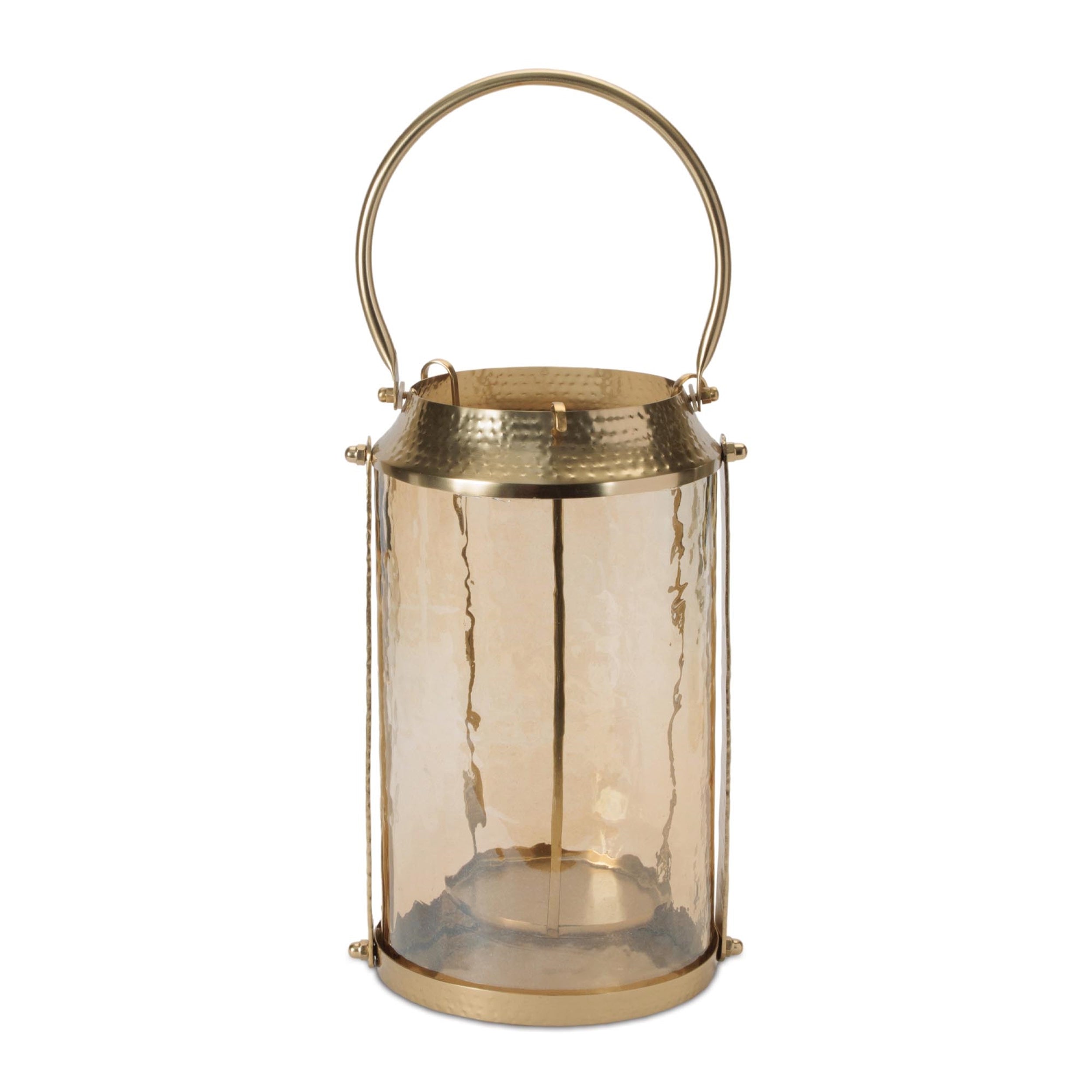 Wavy Amber Glass Lantern 13"H