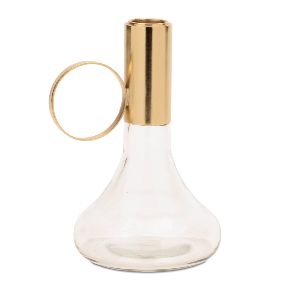 Modern Metal Taper Candle Holder with Glass Base (Set of 2)