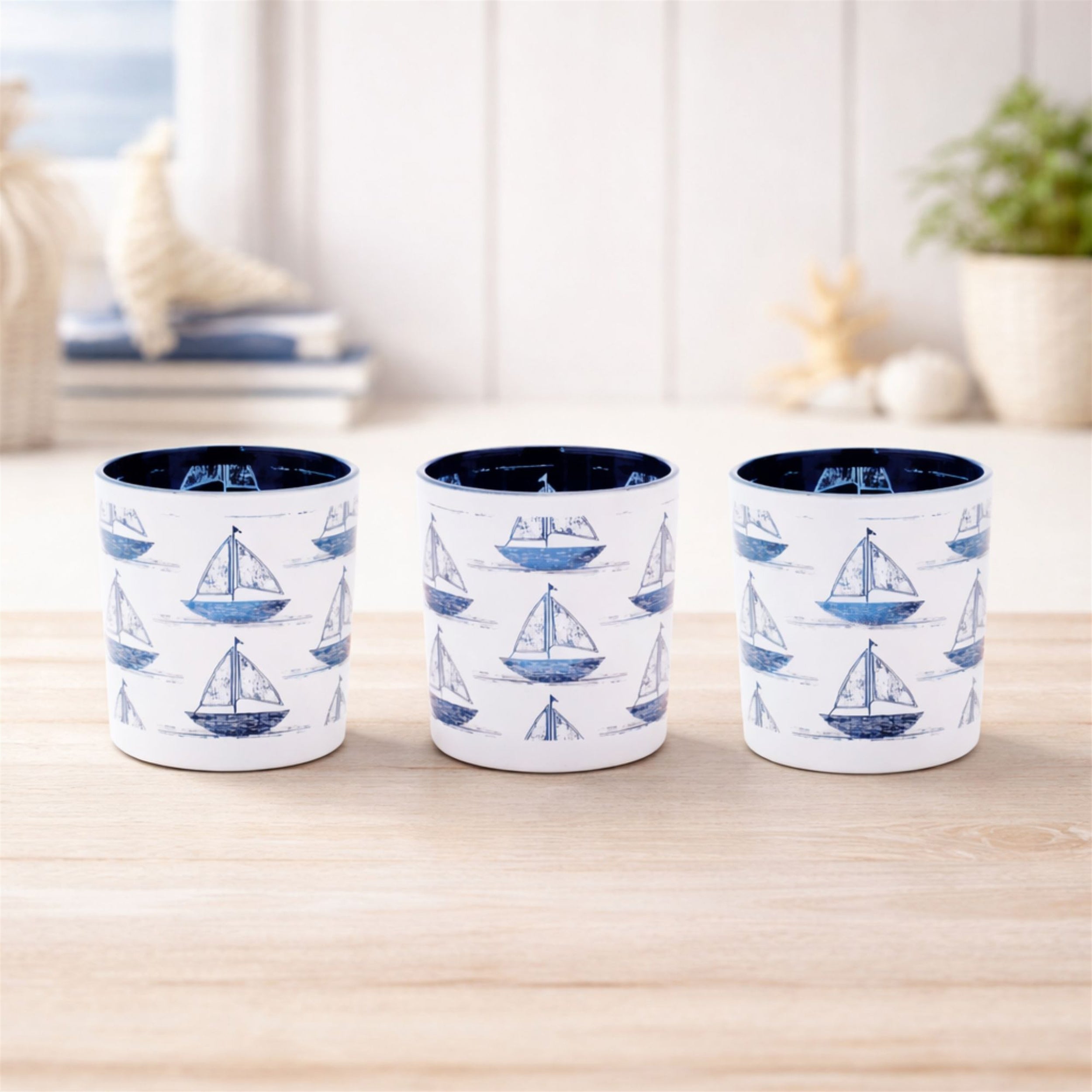 Sailboat Print Votive Holder (Set of 3)