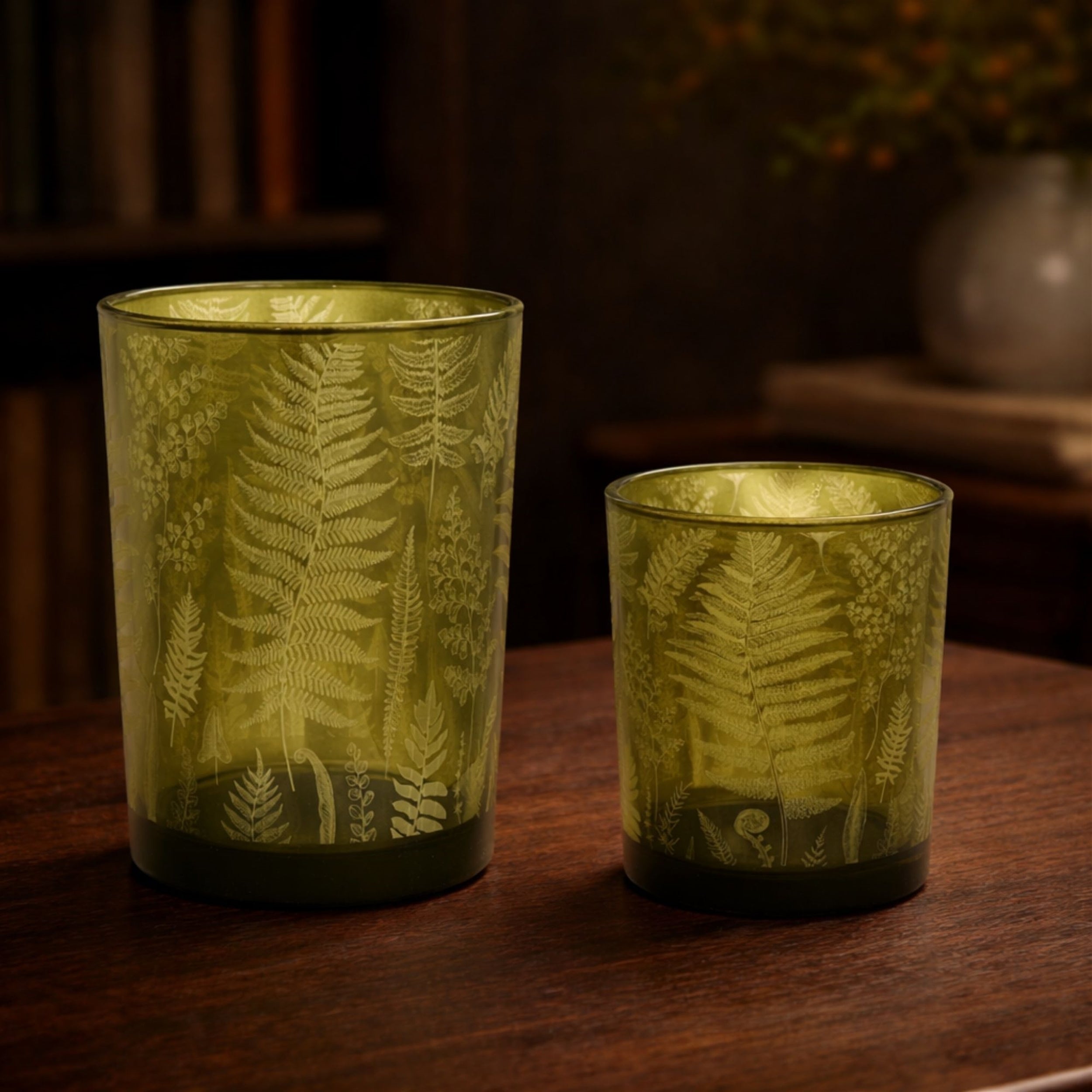 Fern Printed Glass Candle Holder (Set of 2)