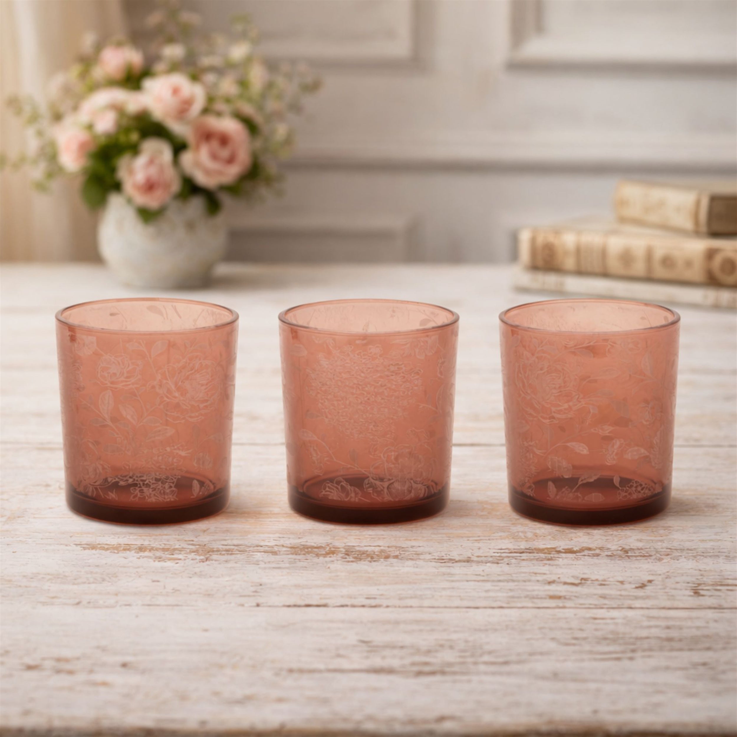 Amber Floral Print Votive Holder (Set of 3)