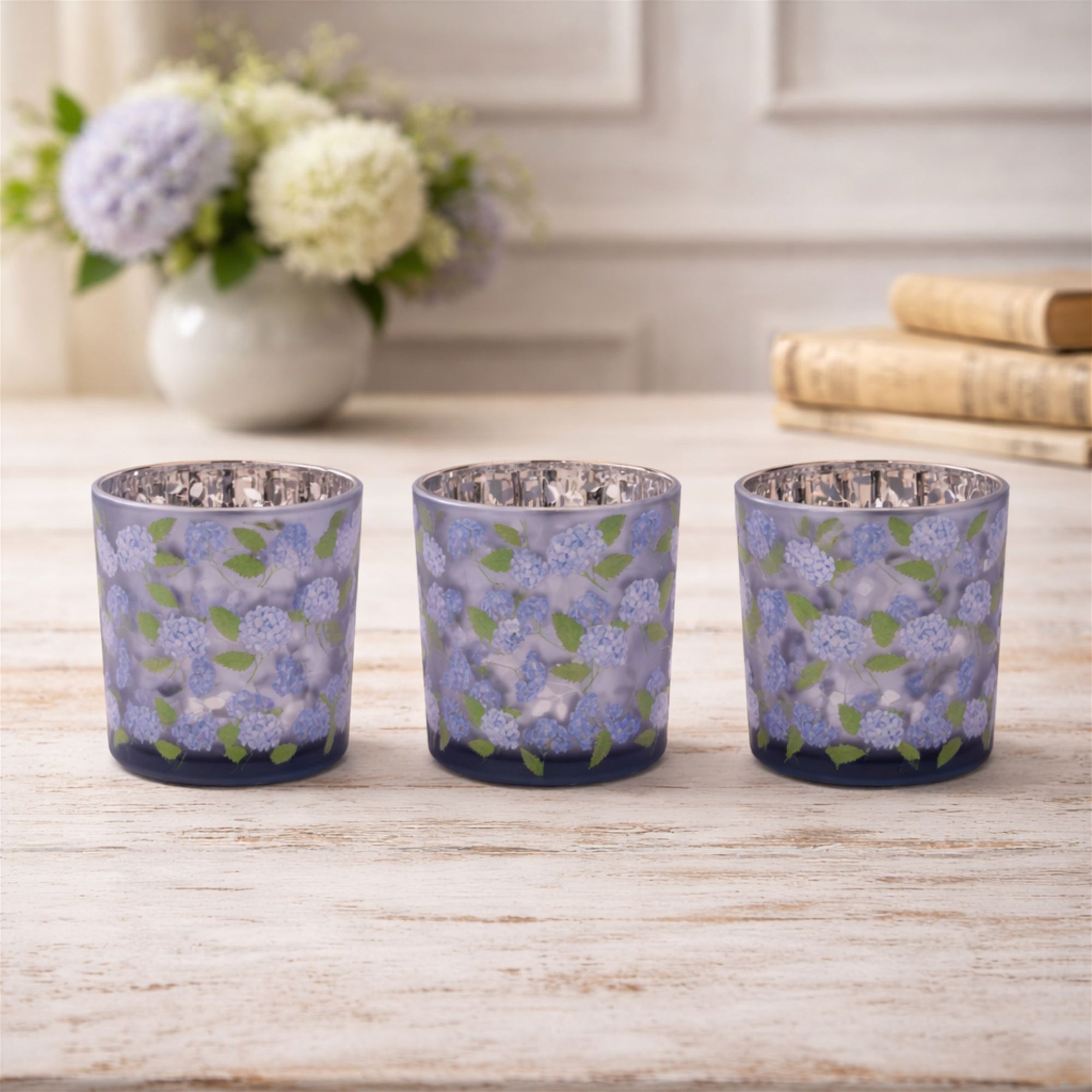 Frosted Hydrangea Print Votive Holder (Set of 3)