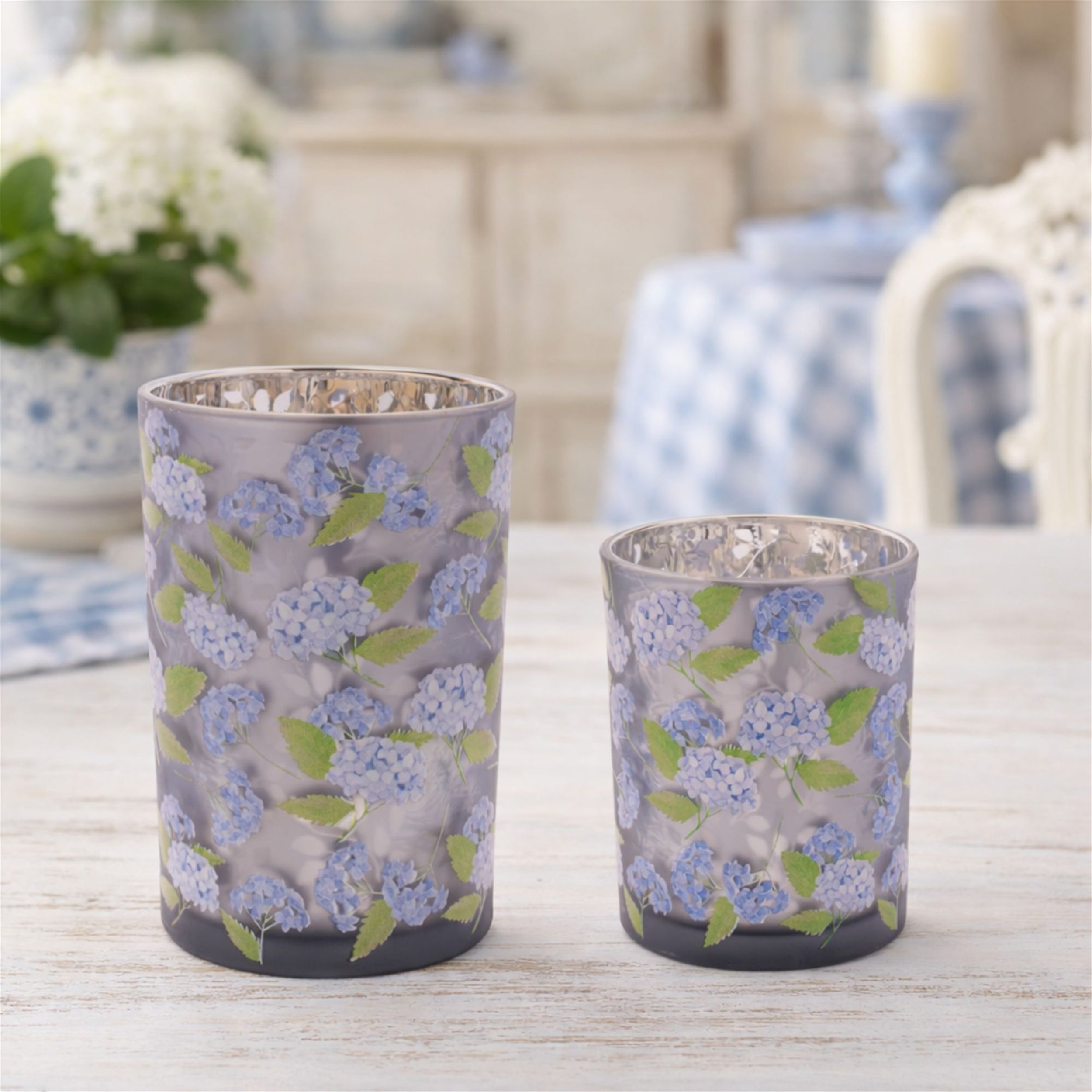 Frosted Hydrangea Print Candle Holder (Set of 2)