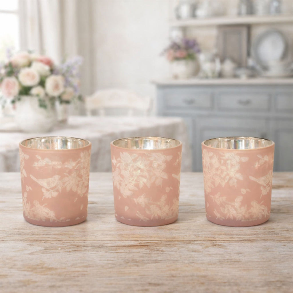 Bird and Floral Print Votive Holder (Set of 3)