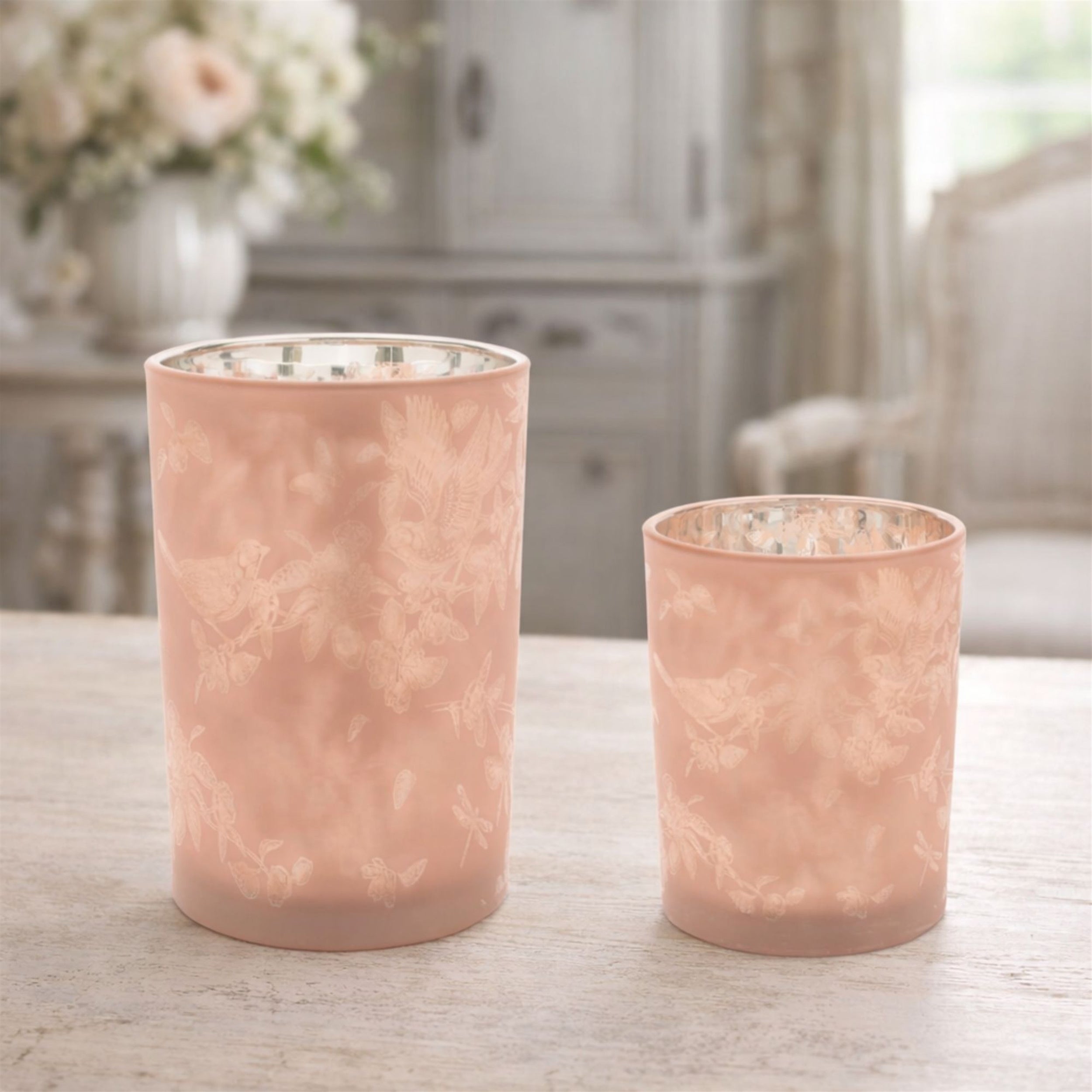 Bird and Floral Print Candle Holder (Set of 2)