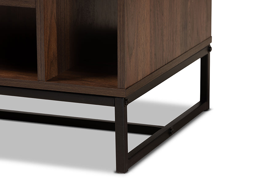 Baxton Studio Flannery Modern and Contemporary Walnut Brown Finished Wood and Black Finished Metal Coffee Table
