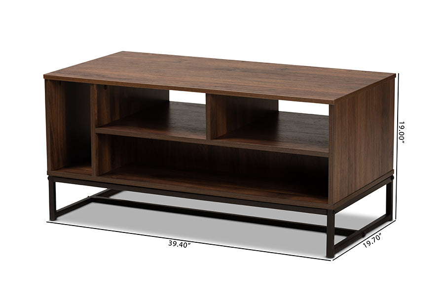 Baxton Studio Flannery Modern and Contemporary Walnut Brown Finished Wood and Black Finished Metal Coffee Table