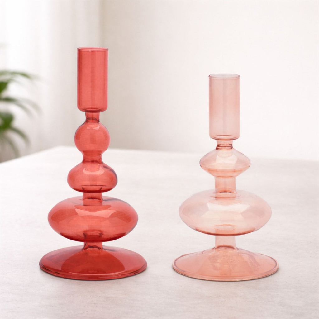 Multicolored Glass Taper Candle Holder (Set of 3)