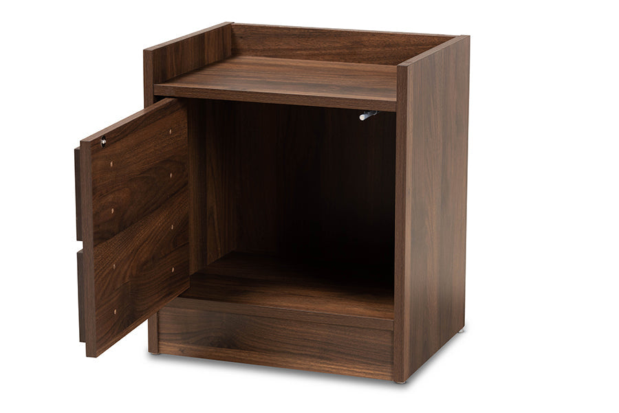Baxton Studio Hale Modern and Contemporary Walnut Brown Finished Wood 1-Door Nightstand